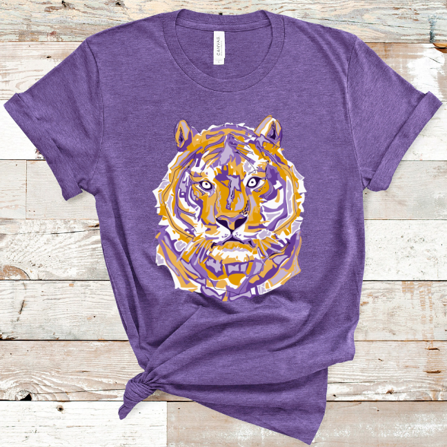 Layered Purple and Gold Tiger Graphic Tee