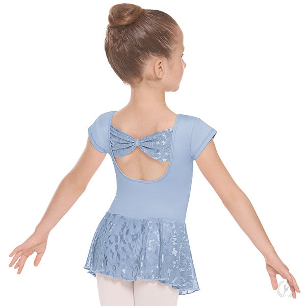 Girls Impression Mesh Bow Back Short Sleeve Dance Dress