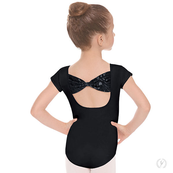Girls Impression Mesh Bow Back Short Sleeve Leotard