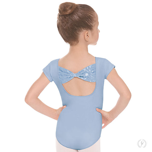 Girls Impression Mesh Bow Back Short Sleeve Leotard