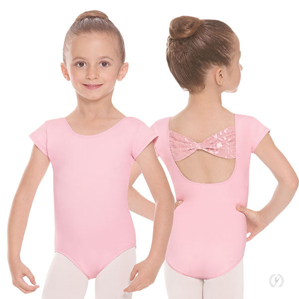 Girls Impression Mesh Bow Back Short Sleeve Leotard