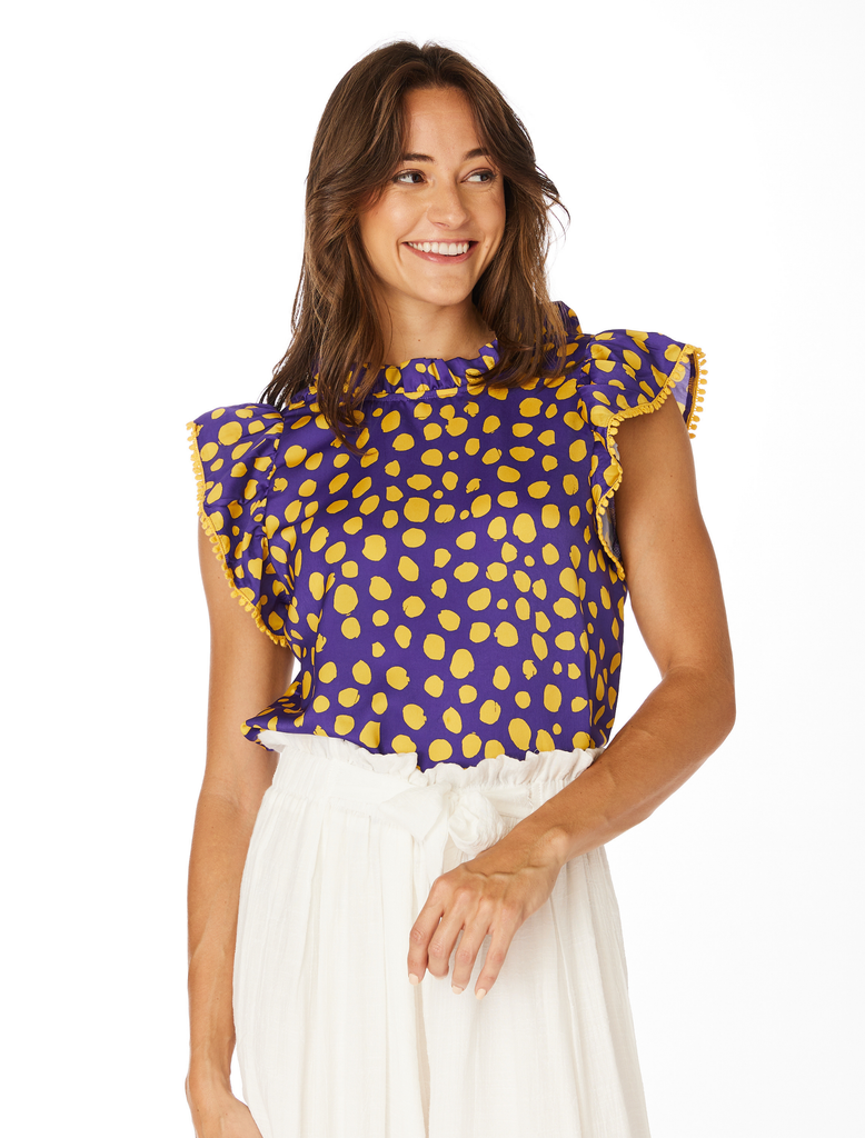 The Purple + Gold Ruffle Sleeve Tank
