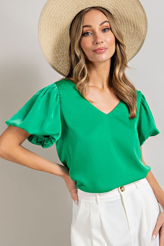 PLEIONE SOLID SMOCKING CHEST BLOUSE TOP