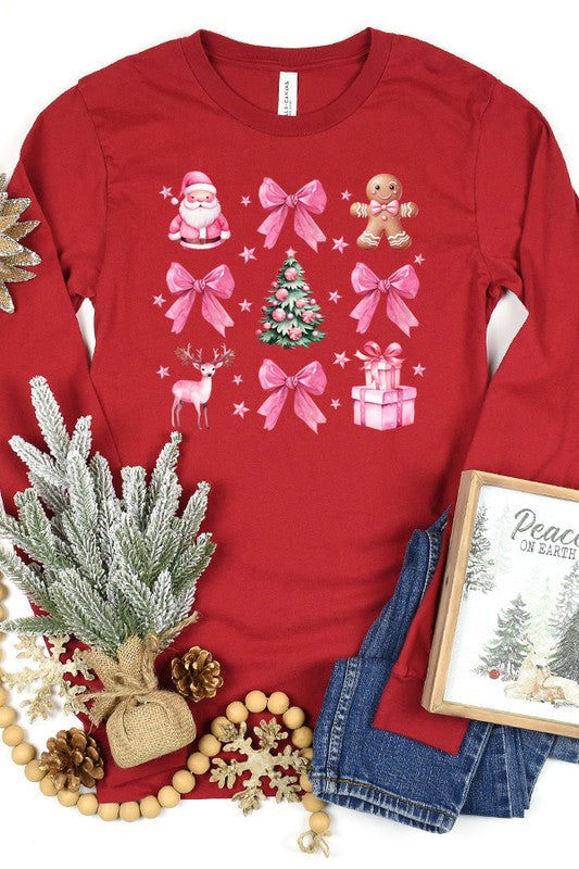 Christmas Santa Pink Bow Ginger Long Sleeve