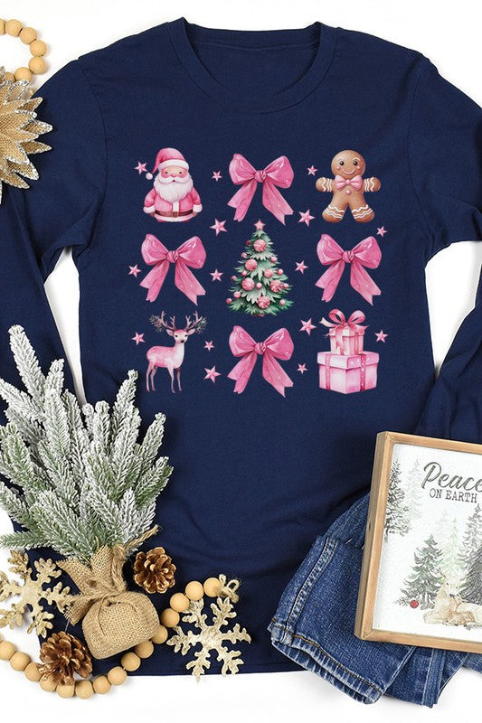 Christmas Santa Pink Bow Ginger Long Sleeve