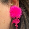 Mardi Gras Pink Pom Pom Flamingo Earrings