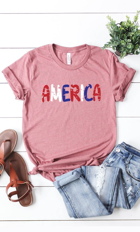 America Red White Blue Plus Size Graphic Tee