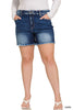 PLUS MID RISE RAW FRAYED HEM DENIM SHORTS