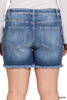 PLUS MID RISE RAW FRAYED HEM DENIM SHORTS