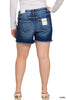 PLUS MID RISE RAW FRAYED HEM DENIM SHORTS