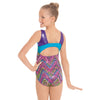 Girls Dizzy Dots Two Tone Metallic Foil Gymnastics Leotard with Keyhole Back